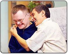 Disabled Person Interacting with Community Member